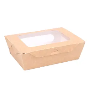快餐包装食品容器定制牛皮纸便当鸡盒色拉盒带透明窗口