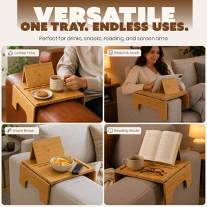 Foldable Bamboo <strong>Sofa</strong> Armrest Tray Couch Arm Tray <strong>Book</strong> <strong>Holder</strong> Anti Slip Couch Side Table Storage Organizer for Home Living Room - Product Image 3