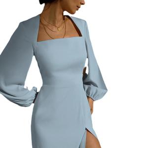 ชุดเดรสปาร์ตี้ออกกำลังเข้ารูปสำหรับผู้หญิงเดรสยาวคอเหลี่ยมแขนยาวเข้ารูปงานปาร์ตี้ฟิตเนสเข้ารูปงาน - Product Image 3