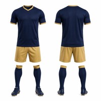 Uniforme de Fútbol Personalizado Azul Marino y Dorado, Sublimado, Conjunto de Camiseta, Pantalones Cortos y Calcetines, Totalmente Personalizable, OEM, ODM, Directo de Fábrica