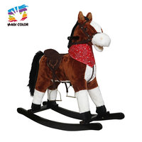 Cheval à bascule en peluche confortable avec bascule en bois - Jouet à monter pour un jeu confortable de 3 à 10 ans Modèle W16D201