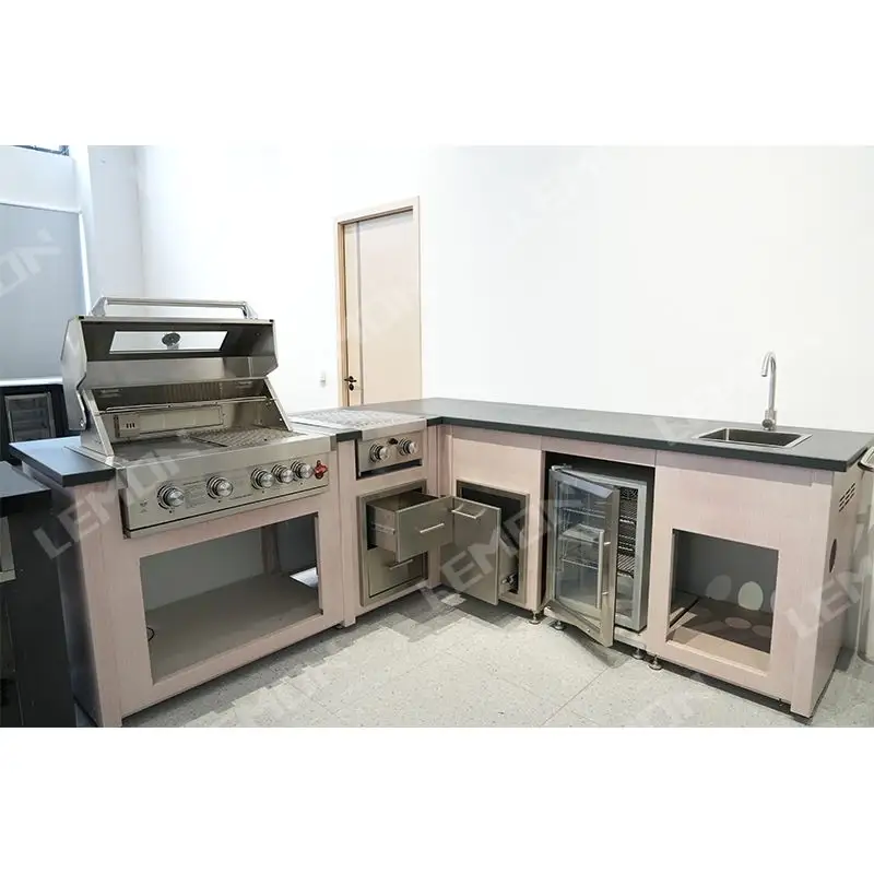 Servicio de solución integral Gabinete de cocina de acero inoxidable Gabinetes de cocina al aire libre Rosas y negros prefabricados
