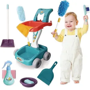 Educational Pretend Play Housekeeping Cart Cleaning Toy Set for Kids and Toddler