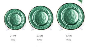 Vente en gros vrac 2023 Cuisine et table Nouvelle <span class=keywords><strong>assiette</strong></span> de luxe <span class=keywords><strong>bleu</strong></span> vert Assiettes de présentation en <span class=keywords><strong>verre</strong></span> vert avec bord doré pour table de mariage - Product Image 6