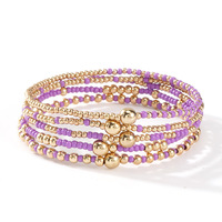 Gelang manik-manik bergaya Bohemian berlapis-lapis dengan hiasan mutiara beras, cocok untuk pemakaian sehari-hari, perhiasan warna-warni