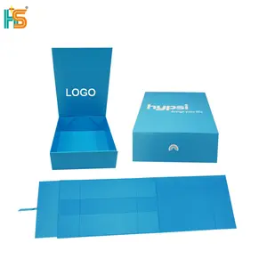 Lujosa marca plana plegable caja de embalaje magnética completa Logotipo de impresión personalizado azul grandes cajas de ropa de zapatos de cartón