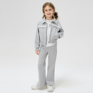 Nuevo conjunto de ropa de moda para niñas, abrigo de encaje con cremallera de algodón gris y pantalones gruesos, chándal de 2 uds para <span class=keywords><strong>chicas</strong></span> <span class=keywords><strong>adolescentes</strong></span> - Product Image 2