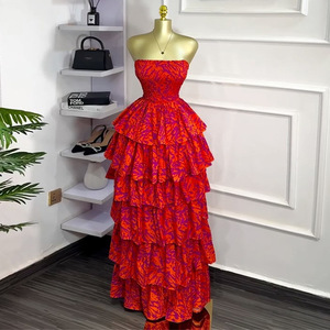 Bestseller und grenz überschreitende Damen bekleidung Sommer New Grace ful Tube Top Bedrucktes ärmelloses, langes Zwei-Wege-Kleid mit Rüschen - Product Image 1