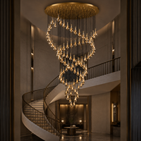 Lustre suspendu LED personnalisé en cristal doré transparent, garantie 2 ans, protection oculaire, idéal pour hall d'hôtel/villa, escalier