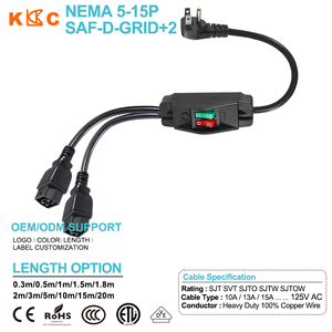 Câble d'alimentation NEMA 5-15P vers double Saf-D-Grid avec interrupteurs indépendants intégrés, câble répartiteur SJT pour centre de données - Product Image 2