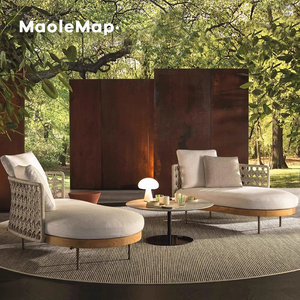 Al Aire Libre ratán patio hotel moderno teca sofá curvo Balcón de madera maciza tumbona Villa jardín sillas patio muebles conjunto - Product Image 2