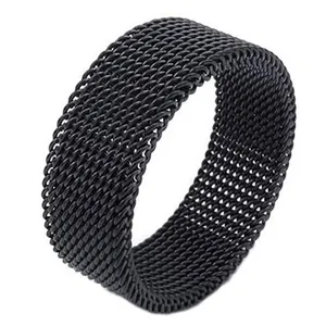 8mm Flexible Woven Mesh Band Stainless Steel Screen Mens Womens Ring