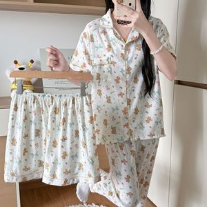 Nuovo Design Estivo: Pigiama Tre Pezzi con Stampa Carina, Maniche Corte, Abbigliamento da Notte per Donna in Cotone Cloud, Taglie M <span class=keywords><strong>L</strong></span> XL 2XL (Misura Asiatica) - Product Image 4