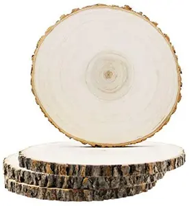 Dalles de bois Tailai avec ruban de toile de jute et jute pour mariage rustique 2.36 pouces grandes tranches pour l'artisanat centres de table en bois