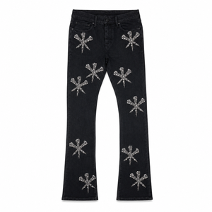 SOONREE Jeans personnalisés en denim Y2K pour hommes, Jeans évasés avec étoiles en strass pour hommes et femmes, Streetwear de haute qualité OEM ODM - Product Image 1