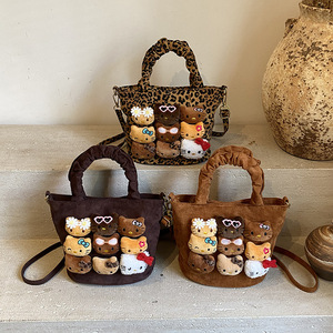 New Arrival Girls' Suede Crossbody Bag Cartoon Plush <strong>Doll</strong> Leopard Lining Leopard Print Shoulder Bag Fashion Handbag - Product Image 1