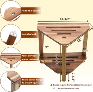 <span class=keywords><strong>Tabouret</strong></span> d'angle de douche avec étagère de rangement, repose-<span class=keywords><strong>pieds</strong></span> pour le rasage des jambes, petit banc pour s'asseoir dans la baignoire - <span class=keywords><strong>Bois</strong></span> d'acacia - Product Image 2
