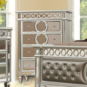 Glamorous Mirrored Bedroom Furniture Set - Tufted <b>Dresser</b> with Mirror Nightstand, Luxury Modern Bedroom Storage Furniture - Product Image 3