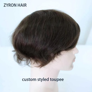 Parrucchino da <span class=keywords><strong>uomo</strong></span> monopezzo senza pieghe, invisibile, in pizzo svizzero, con capelli umani indiani, per acconciature - Product Image 5