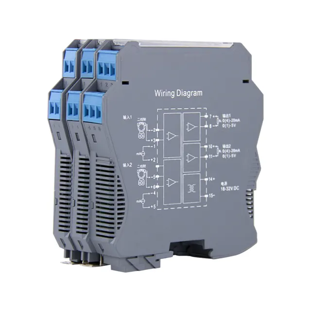 AOSHENG China Fornecedor Dual Canais Um Em Dois Fora Sinal Isolado Transmissor 0-5V Para 4-20mA PLC Signal Atual Isolador