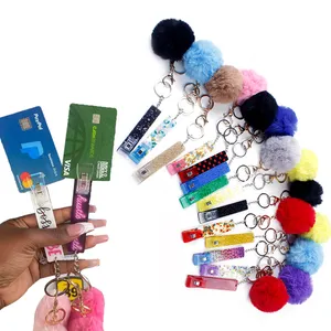 ATM Credit Card Puller for Long Nails, Newest Upgraded Card Grabber  Keychain Card Clip Debit Bank Ball Pom Pom Keychain Cute (Blue)