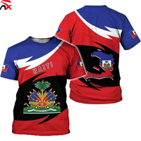 T-shirts en gros imprimés en 3D avec motif drapeau national Haïtien, produit haïtien, logo personnalisé, t-shirts promotionnels