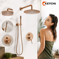 Système de douche moderne en acier inoxydable nickel brossé avec pommeau de douche pluie, douchette à main et mitigeur avec inverseur