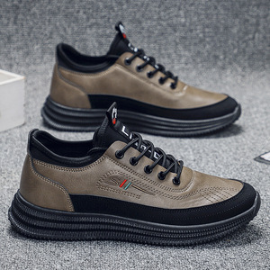 Baskets sportives pour hommes en cuir véritable à plateforme à lacets, confortables pour la course, le sport et le quotidien, basses, chaussures de travail printanières - Product Image 1