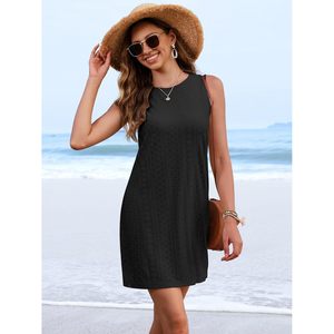 Robe de plage sans manches à œillets pour femme, tenue de vacances d'été, coupe ample, col rond, design texturé - Product Image 6