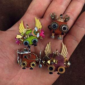 Ciondolo Robot Punk Cartoon Fatto a Mano, Collana Trendy con Corpo in Legno, Portachiavi, Ciondolo in Lega Metallica per Telefono Cellulare - Product Image 4