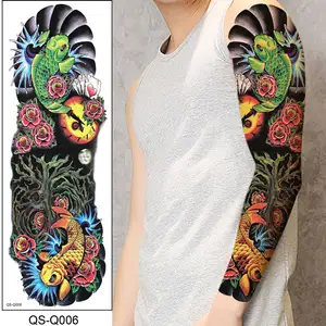 Водостойкая Временная тату-наклейка VRIUA в виде рыбы, лотоса, цветка, черепа, на всю руку, красочная тату-наклейка для боди-арта для мужчин и женщин