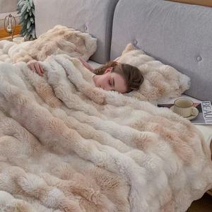 Manta de piel de conejo gruesa de lujo para camas de <span class=keywords><strong>invierno</strong></span>, funda de sofá de oficina para siesta de terciopelo Coral - Product Image 6