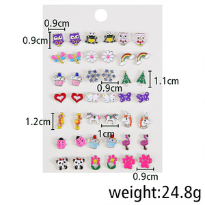 Cartoon Stud <b>Earrings</b> Set 21 Pairs Animal Owl Unicorn Flower Heart Women Fashion Jewelry Steel <b>Posts</b> - Product Image 4