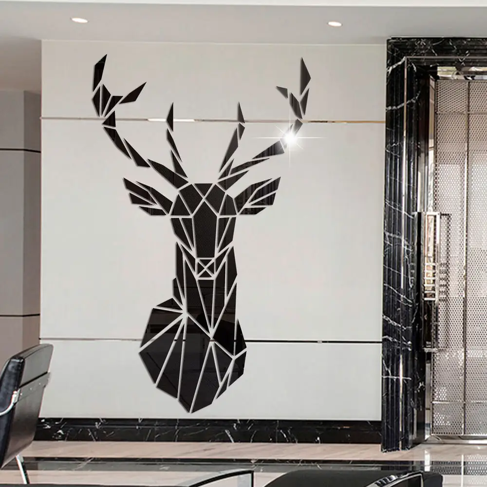 鹿の頭3Dミラーウォールステッカーホームアートデコレーションアクリルミラーステッカー壁画リムーバブルデカールリビングルーム壁紙デコレーション