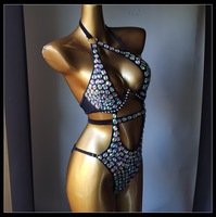 Diamant nouveau maillot de bain une pièce tendance Bikini frange motif solide étincelle cristal décoration licou une pièce Bikini