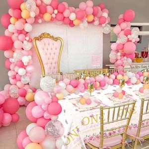 Modern Floral 1st Birthday Party Tableware Set for Baby Girls Onederful Dinnerware & <b>Tablecloth</b> Serving 24 Guests - Product Image 3