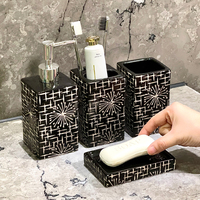 4Pcs Ensemble de salle de bain en céramique noire avec motif de feux d'artifice pour hôtel chambre d'amis maison salle de bain salle de douche salle de bain ou bain de fête