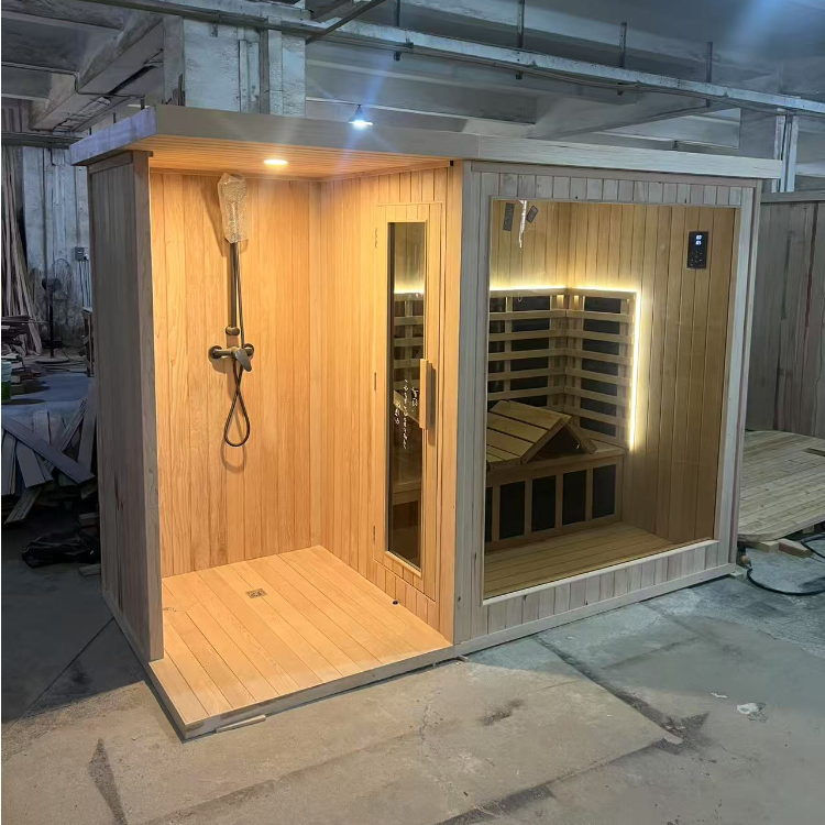 Modern Design Indoor Outdoor Wooden Dry Sauna Shower Combo Infrared ...