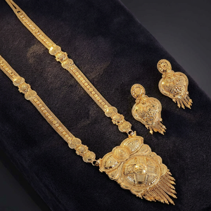 ชุดเครื่องประดับทองชุบ 14K 18K 24K แบบยาว ขายส่ง, สร้อยคอแฟชั่น, ชุดเครื่องประดับทองเหลืองลายดอกไม้แบบยาว - Product Image 5