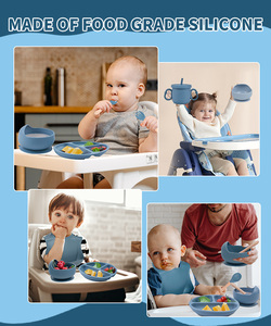 Vaisselle d'alimentation pour bébé <span class=keywords><strong>en</strong></span> <span class=keywords><strong>silicone</strong></span> Naike, antidérapante, de qualité alimentaire, bol, fourchette, cuillère, tasse et assiette - Product Image 6