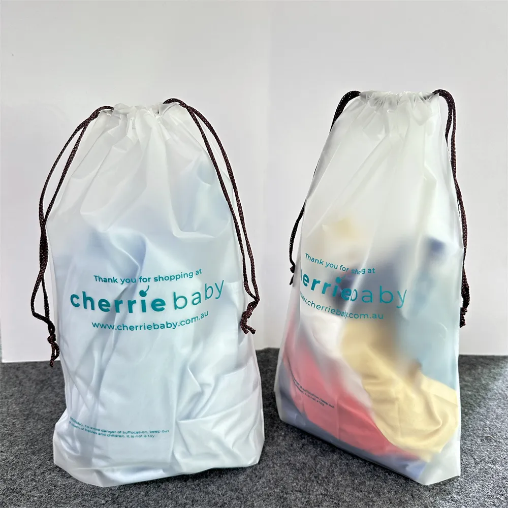 Grosir kustom Eva buram tas tali dengan bulat bawah cetak Logo plastik transparan menarik tali tas untuk kantong pakaian