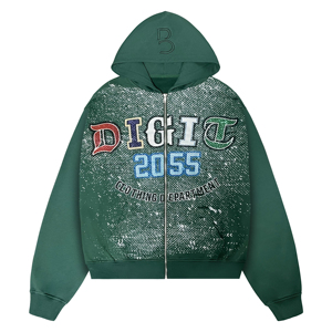 Sudadera con capucha para hombre con cremallera, efecto lavado ácido y salpicaduras, hombros caídos, desgastada, oversize, con gorro y logotipo bordado en la parte superior - Product Image 1