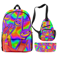 Sac à dos pour homme personnalisé avec impression intégrale par sublimation, grande capacité, imperméable, en tissu Oxford durable, motif Cirque Numérique Incroyable, ensemble 3 en 1