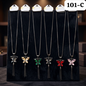 Collier long avec pendentif papillon en cristal multicolore PingBling avec pompon, bijoux fantaisie pour femmes - Product Image 2