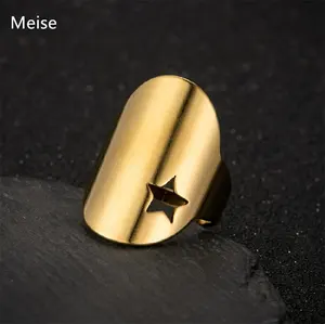 Yiwu meise Simple Opening Adjustable Five Pointed Star Ring Vintage Stainless Steel Hollow Star Women Ring