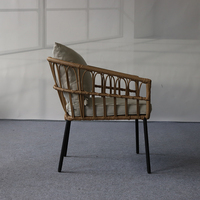 Ensemble bistrot moderne bohème pour l'extérieur, 3 pièces, avec chaises en rotin naturel et table ronde en verre pour la terrasse, le balcon ou la décoration de salon