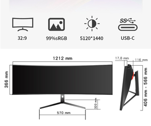 Écran <span class=keywords><strong>ultra</strong></span> large 49 pouces 5K 144Hz Moniteurs de jeu incurvés Moniteurs d'ordinateur de bureau - Product Image 6