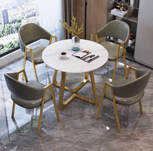Juego de mesa de centro de mármol artificial blanco moderno de estilo nórdico con 4 <span class=keywords><strong>sillas</strong></span> económicas Solución de comedor duradera <span class=keywords><strong>para</strong></span> uso en Cafetería - Product Image 3