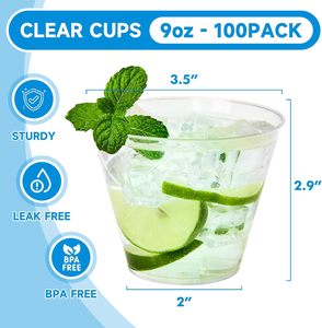 Bicchieri di Plastica Trasparenti Usa e Getta da 9oz con Logo Personalizzato per Uso Quotidiano e Bevande Fredde a Prezzo Conveniente - Product Image 2