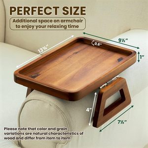 Bandeja de apoio de braço para sofá de madeira - Bandeja de braço para sofá clipe de mesa - Mesa de braço para sofás largos - Mesas laterais de madeira para espaços pequenos